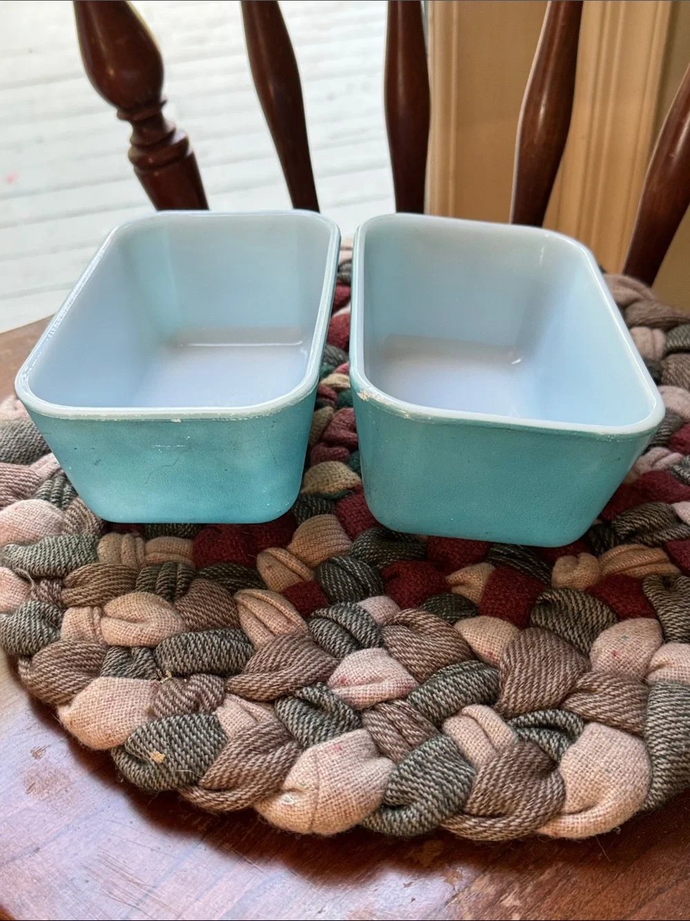 Set of Two Pyrex #502-B Primary Blue Milk Glads Refrigerator Dishes